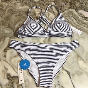 Cupshe Blue and White Stripe Bikini